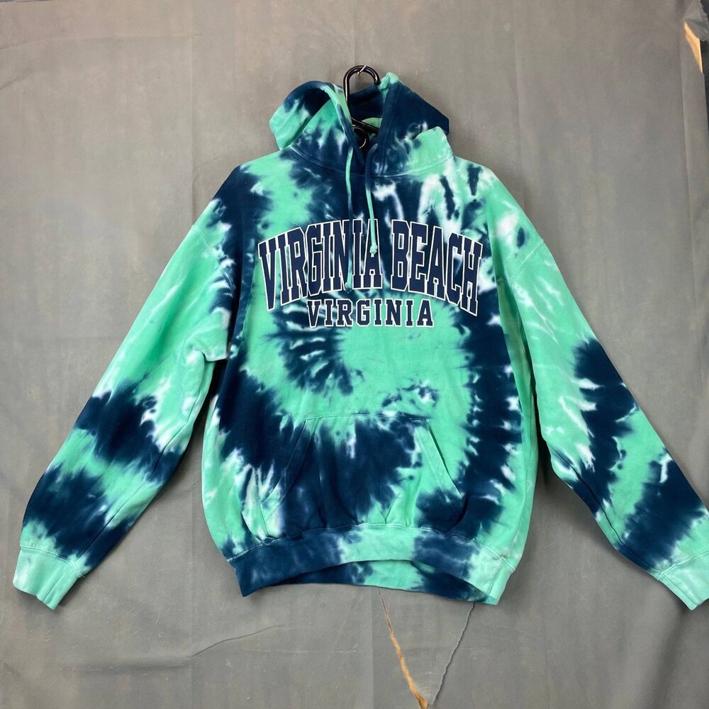 Virginia Beach Pullover Hoodie Women's Size XL Green Blue Tie Dye Casual